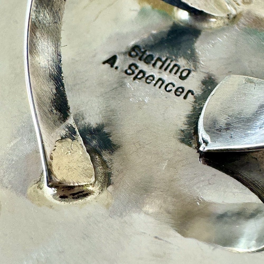 HUGE Navajo Cluster Ring Sz 7 Turquoise #8 Mine Sterling Signed Spencer Native‎ - Picture 7 of 9